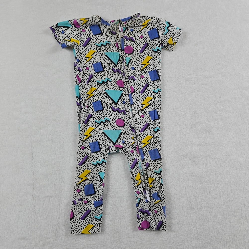 Bums & Roses 6-9M Bamboo Romper Retro 80s 90s Geometric Memphis Zip Baby